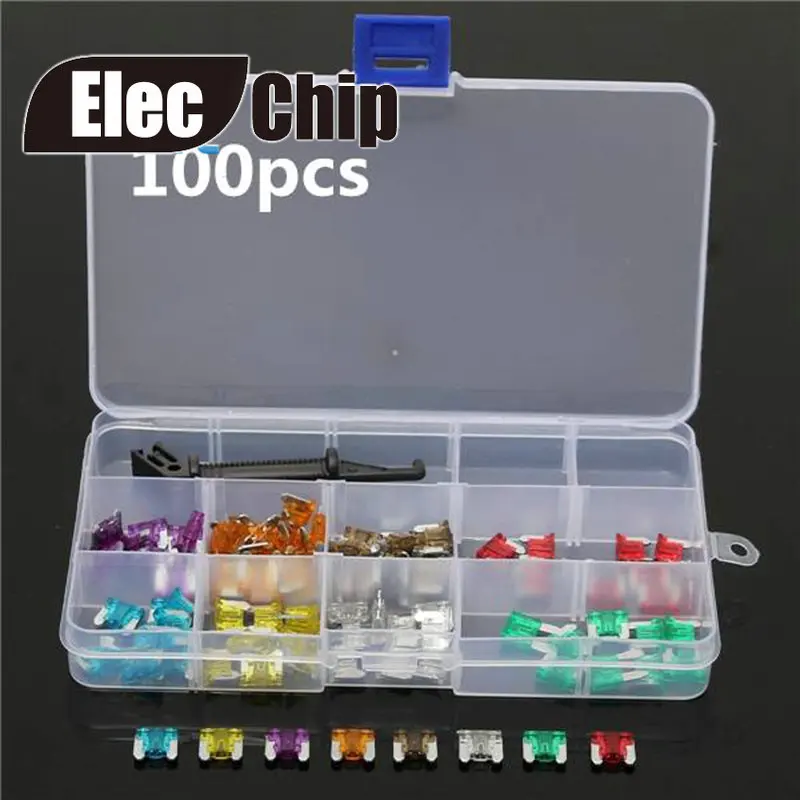 

100pcs Mini Auto Car Blade Fuse 3/5/7.5/10/15/20/25/30Amp Assortment Kits Set