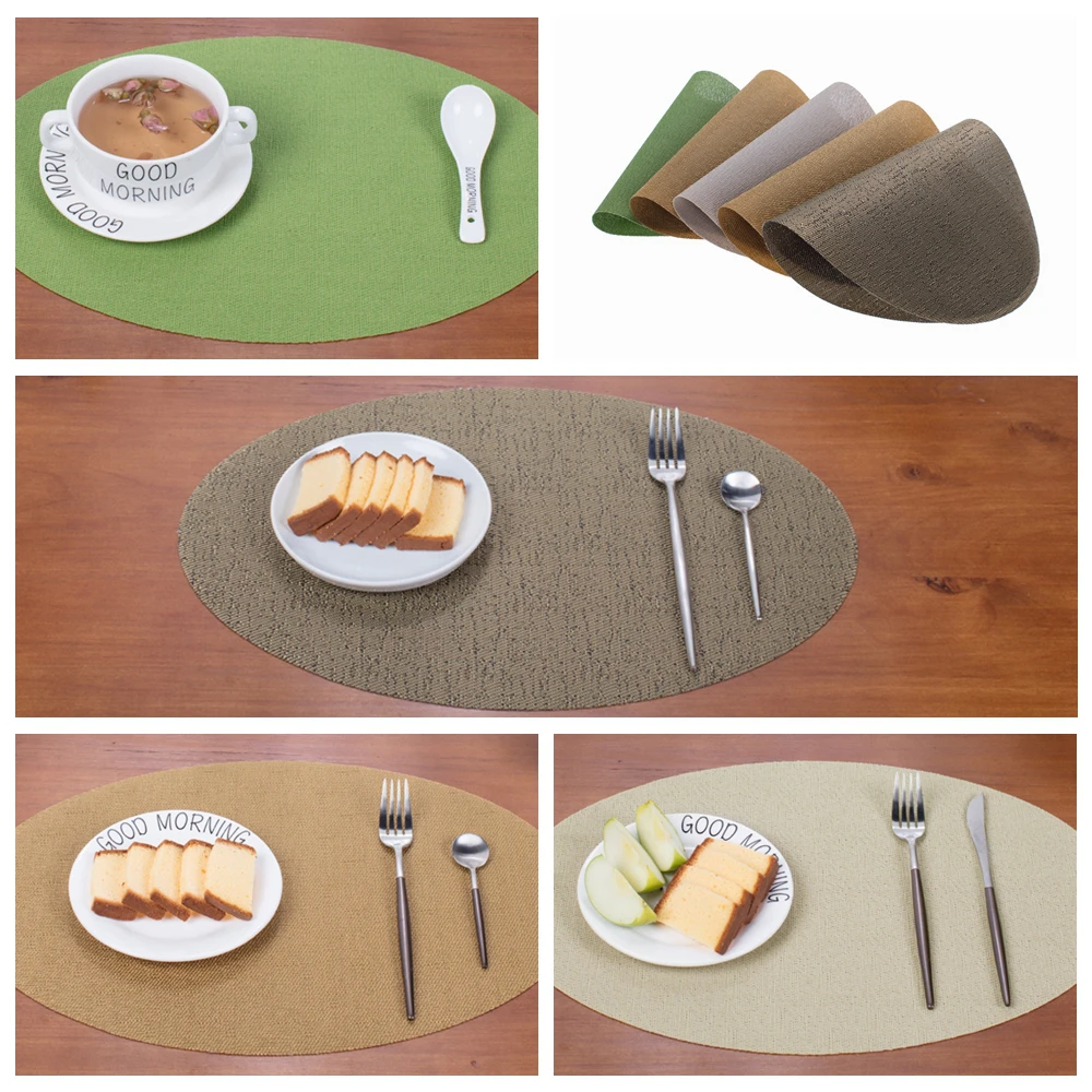 4pcs/lot PVC Minimalist Table Mat Oval Placemats Waterproof Tablecloth Coaster Pad Heat