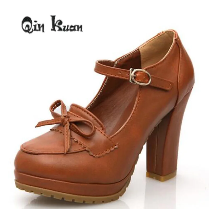 Women Sweet Bowtie Platform Pumps 11 Cm High Heels Pumps Lolita Shoes