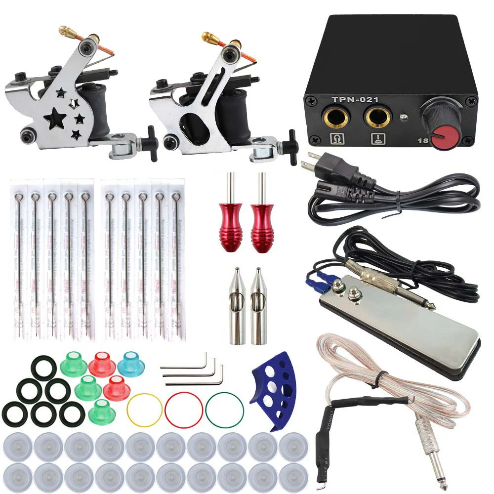 Kissure Complete Tatoo Kit 2 Machine Guns Shader Liner Needles Power Supply Diy Set Power Box Grip Tips Us Uk Eu Tattoo Kits Aliexpress