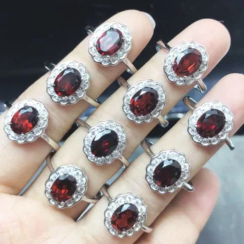 

100% Real Garnet Crystal Woman Rings Oval 6X8mm Adjustable Wedding Anniversary Party Gift Jewelry Rings Red Stone Rings