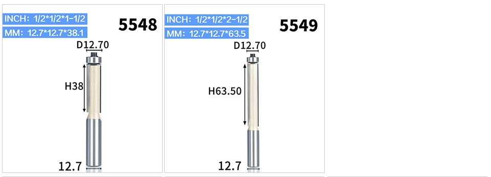 HUHAO 1 шт. 1/" хвостовик удлиненный заподлицо фрезы для дерева обрезные фрезы с подшипник, Деревообрабатывающий инструмент Фрезы