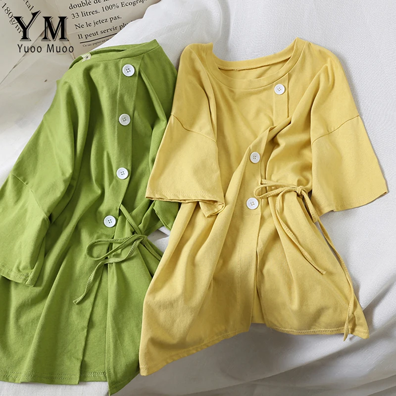 

YuooMuoo Vogue Long T Shirt Women 2019 Ins Hot Split Bandage Summer Top Korean Style Women Shirts Harajuku Shirt Tee Shirt Femme
