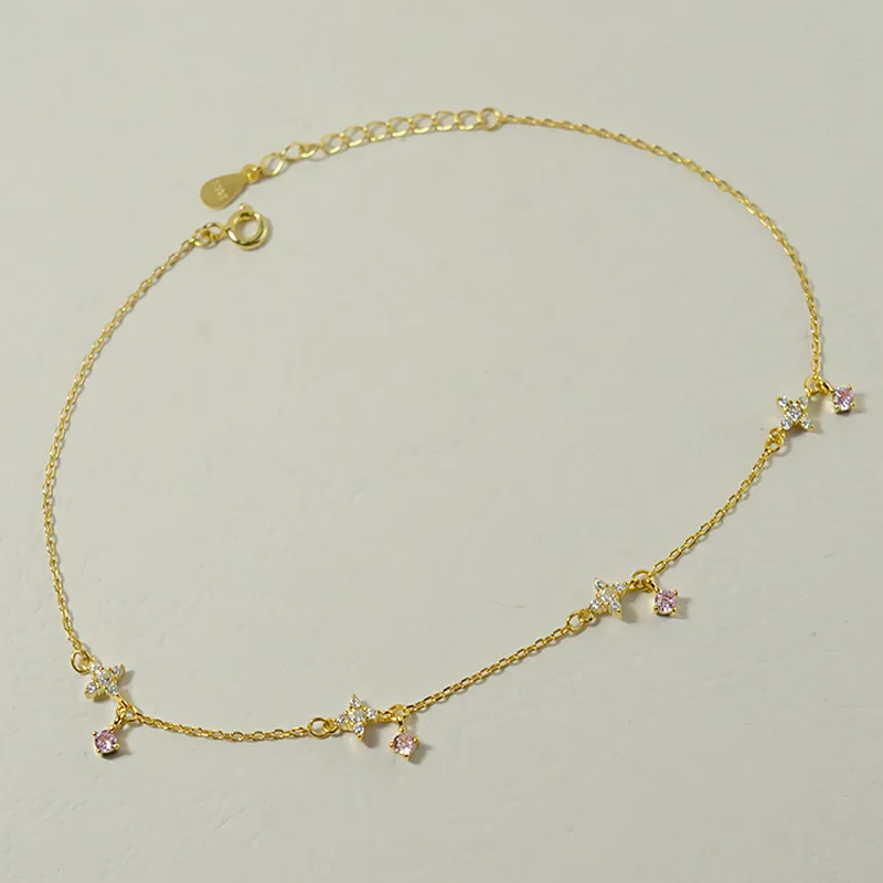 925 sterling silver mosaic zircon star Anklets simple fashion design