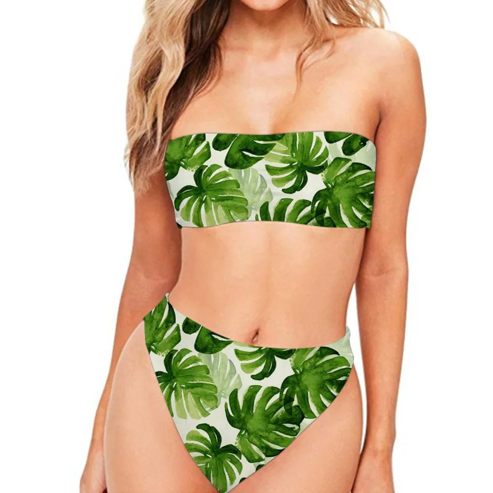 

THIKIN Hawaii Beachwear 2019 Sexy Plam Tree Style Hipster Bikini Set Women Tube Top Swimsuit Lady Bathing Suit For Pool