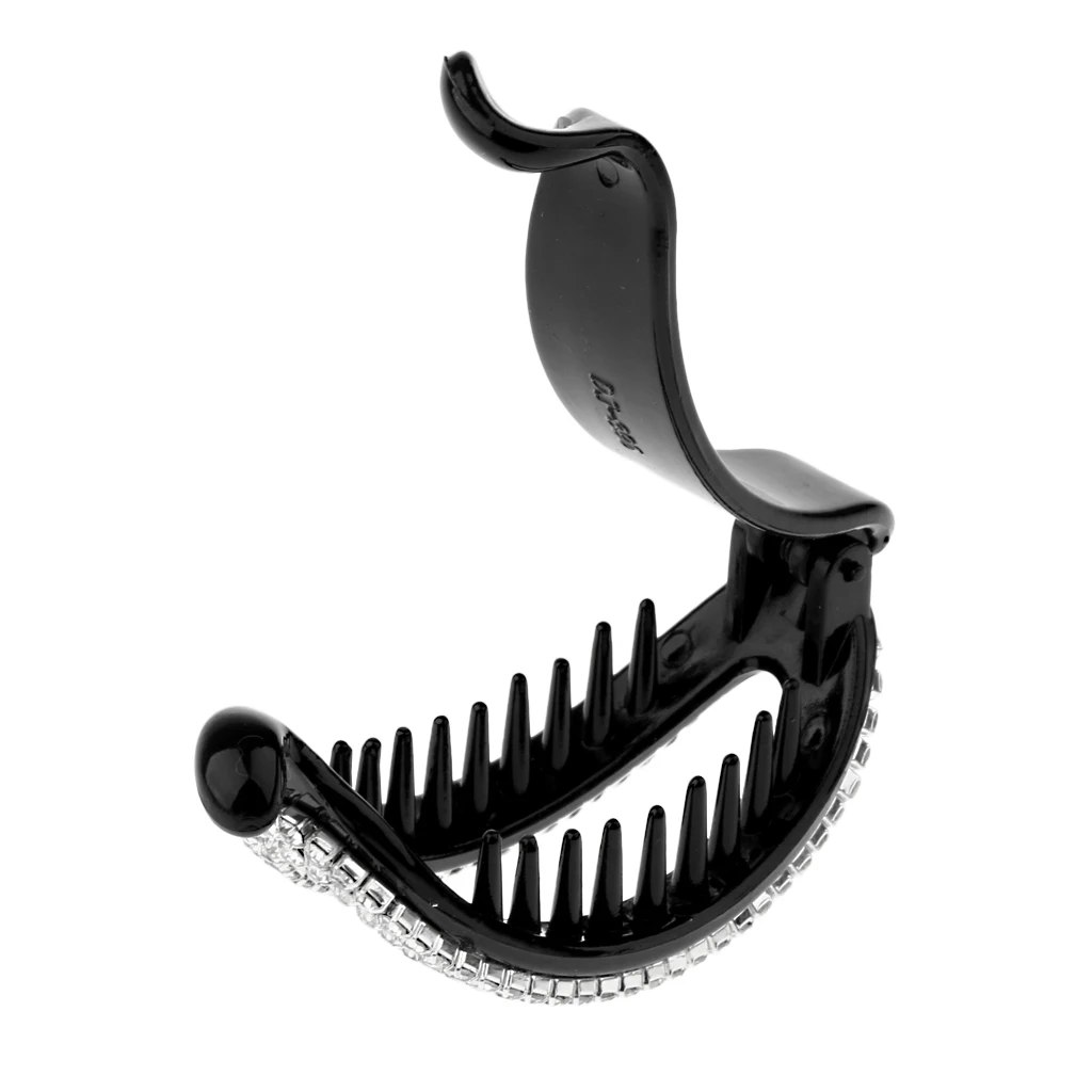 2pcs Women Lady Hollow Rhinestone Hair Banana Clip Ponytail Holder Clamp Crystal Hair Accessories Black Brown