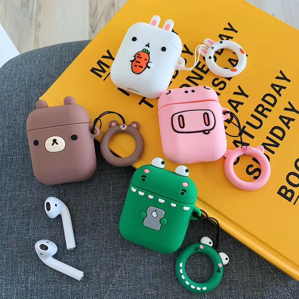 

For AirPods Case Cute 3D Cartoon Crocodile Rabbit Earphone Case For Apple Airpods 2 Silicone Headphone Cover For Air pods Strap