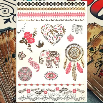 

Nu-TATY 25 style Temporary Tattoo Body Art, Pink Gold Elephant Designs, Flash Tattoo Sticker Waterproof 21*15cm