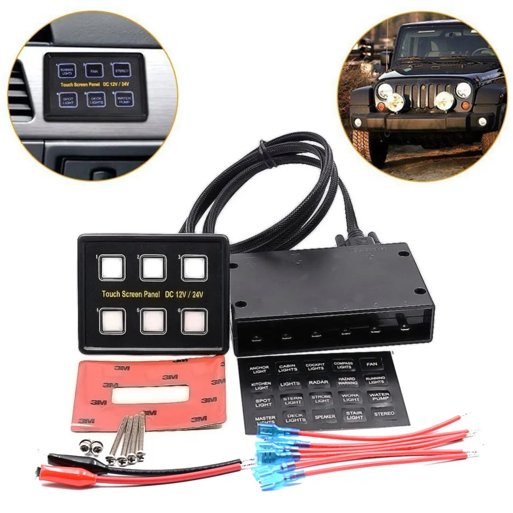 

Slim Switch 12V/24V 6 Gang LED Touch Screen Control Panel Car Boat Truck Marine APR20_17