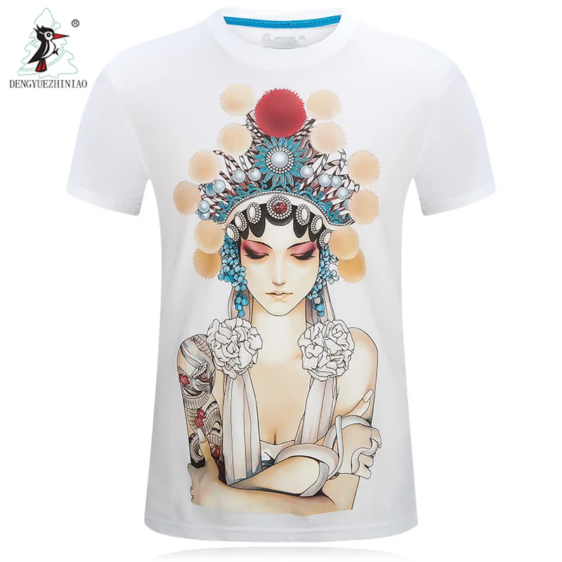 2017 casual men t shirt print tee shirts with Pecking Opera characters solid cotton tops | Мужская одежда