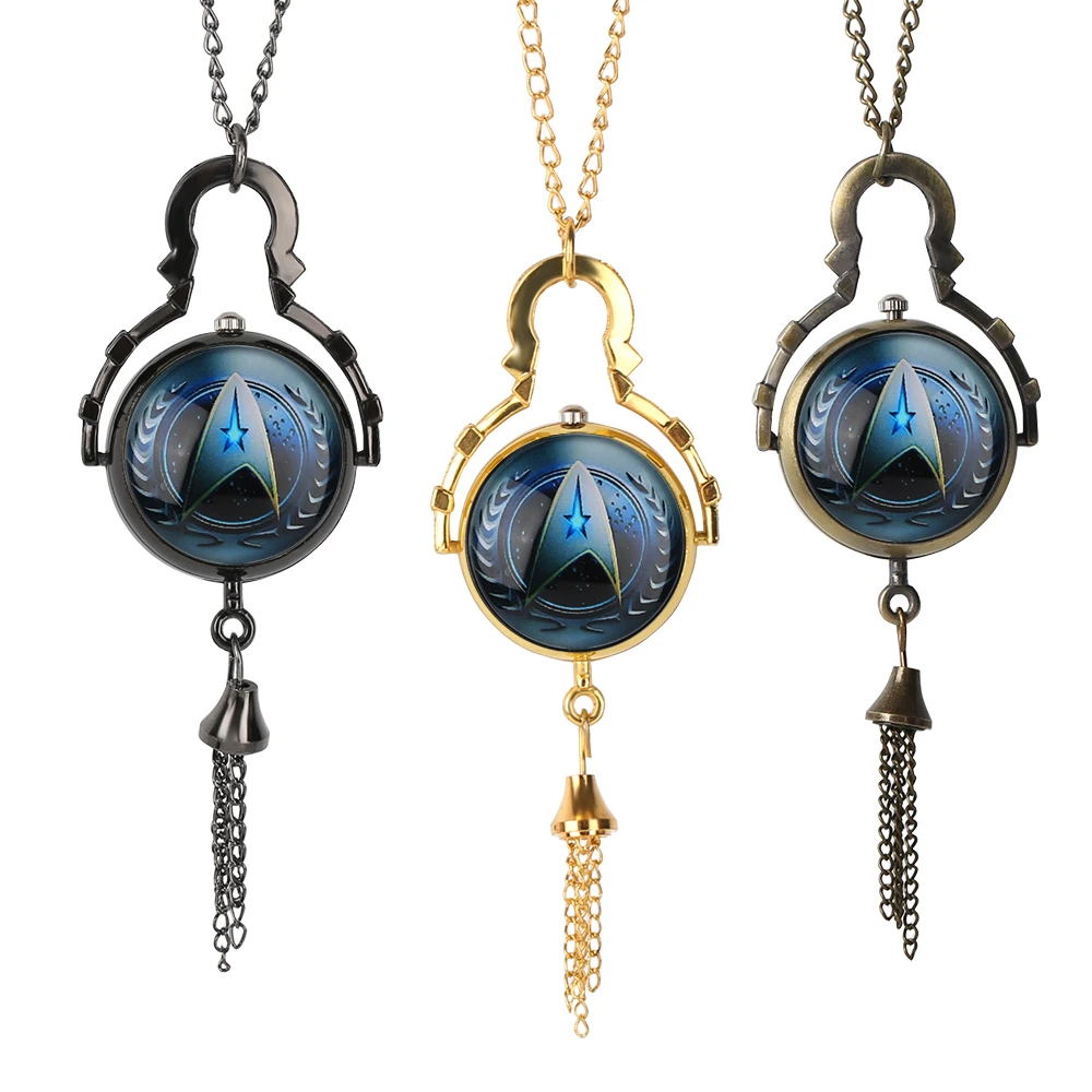

New Star Trek Theme Pocket Watch Fish Eye Pattern With Pendant Chain High Quality Fob Watch Sweater Necklaces Children Kids Gift