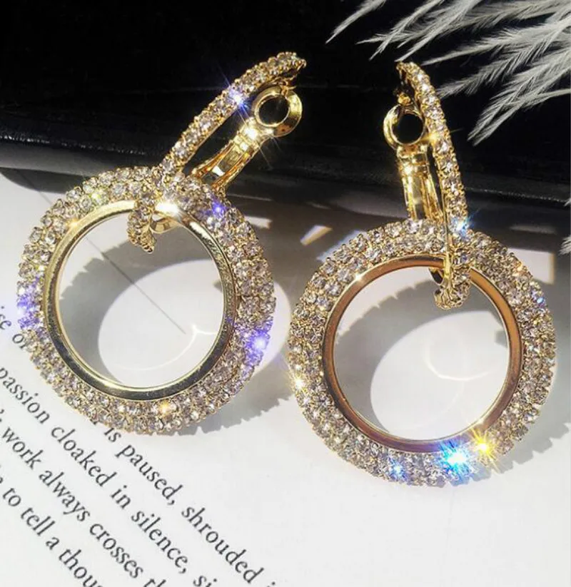 

New design creative jewelry crystal earrings temperament personality gold and silver earrings exaggerated female ear jewelry