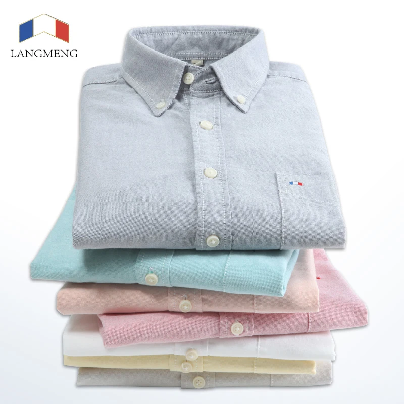 Langmeng wholesale 2016 fashion brand casual shirt autumn oxford long sleeve men shirts 100% cotton solid color dress shirts