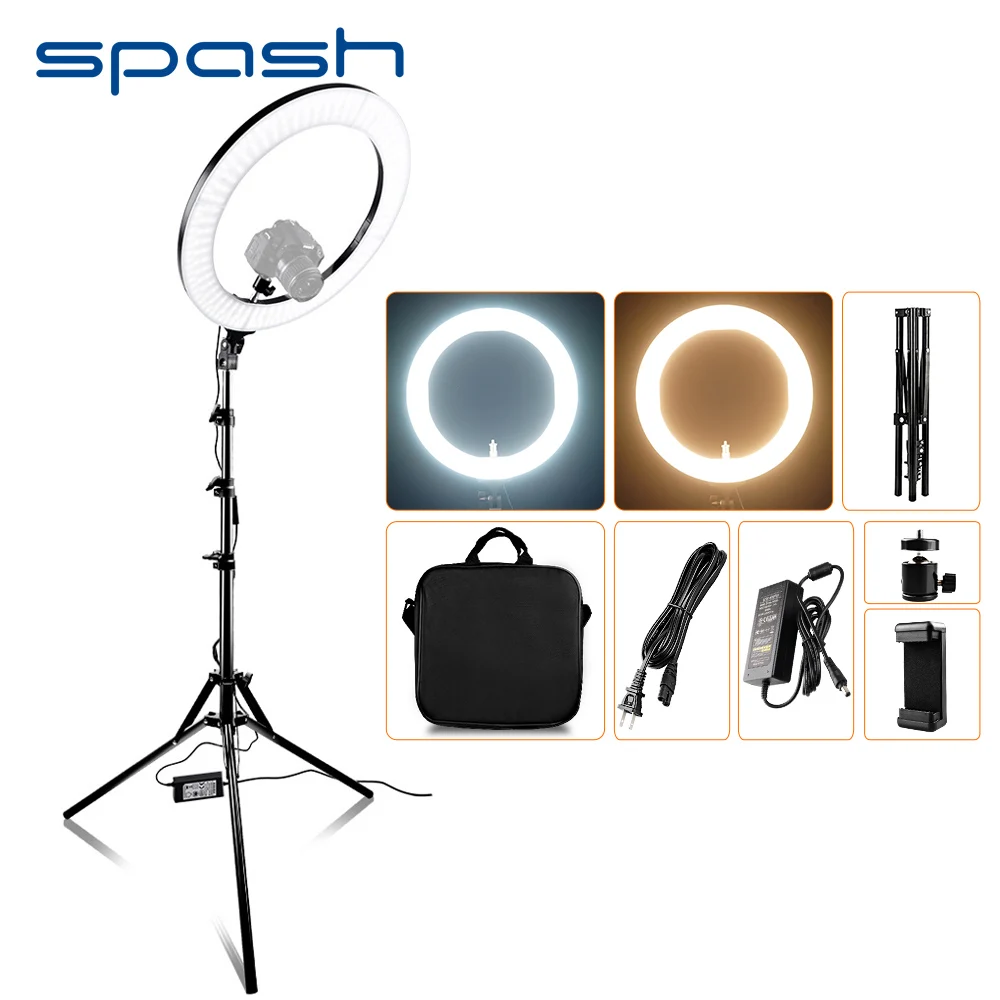 

spash RL-18A LED Ring Light 18 inch Ring Lamp for Makeup Video Youtube Photography Lighting with Tripod Bi-color 3200K-5500K 55W
