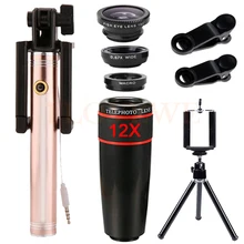 12X телефото зум Оптические стёкла телескоп палка для селфи Мобильный штатив Широкий формат макро объектив рыбий глаз для iPhone 5 6 7 сотовый телефон lentes