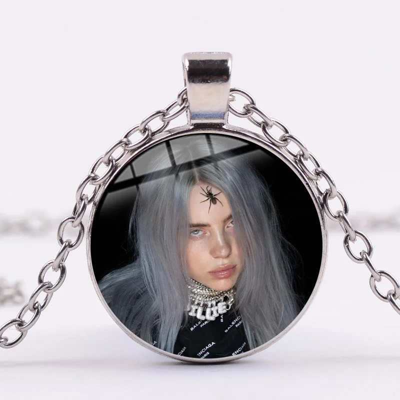 SONGDA Hot Billie Eilish, ожерелье для фанатов, модная певица, Harajuku, принт, стеклянный кабошон ручной работы, ожерелье с подвеской, металлическая цепочка в стиле панк - Окраска металла: Style 1