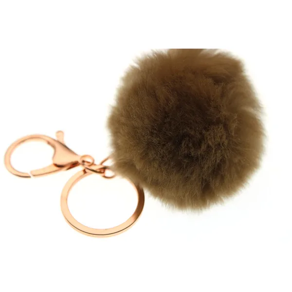 6-8cm 16 Colors Fluffy Rabbit Fur Ball Key Chain Cute Cream Black Pompom Artificial Rabbit Fur Keychain Women Car Bag Key Ring Khaki