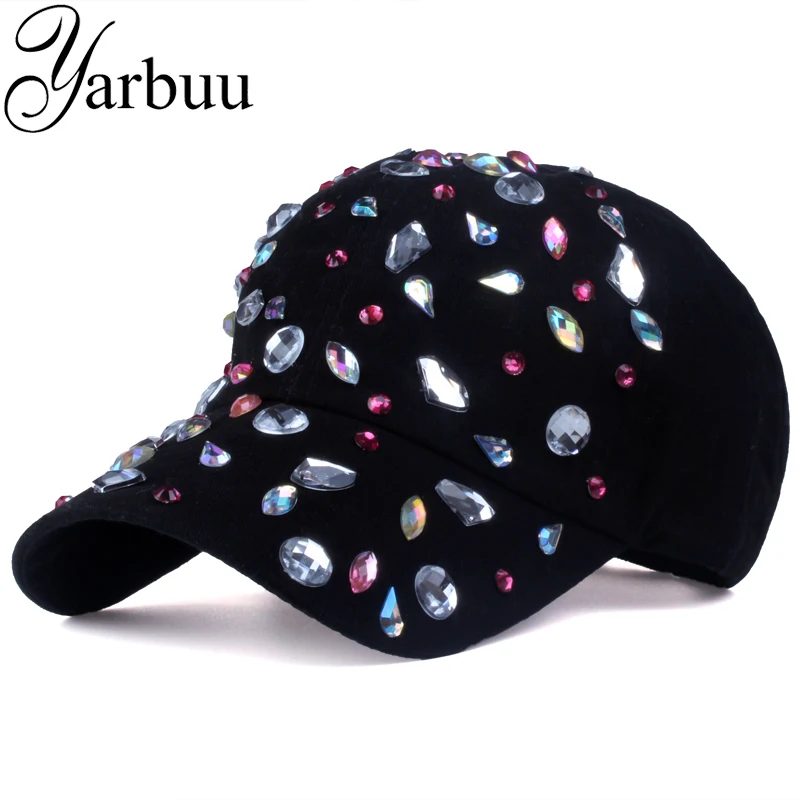 

[YARBUU]Brand black Baseball caps with Rhinestone high quality new Snapback Casual summer cap for women adjustable Female hat