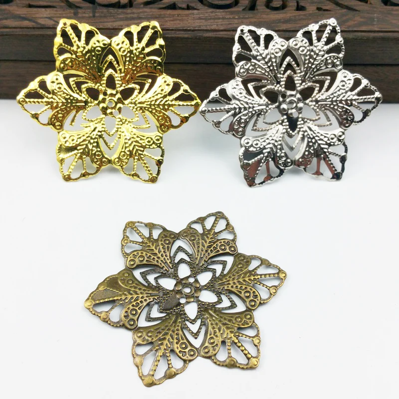 

20pcs 48mm Filigree flower Wraps Metal Charms For Embellishment Scrapbook DIY Jewelry Metal Craft Wraps