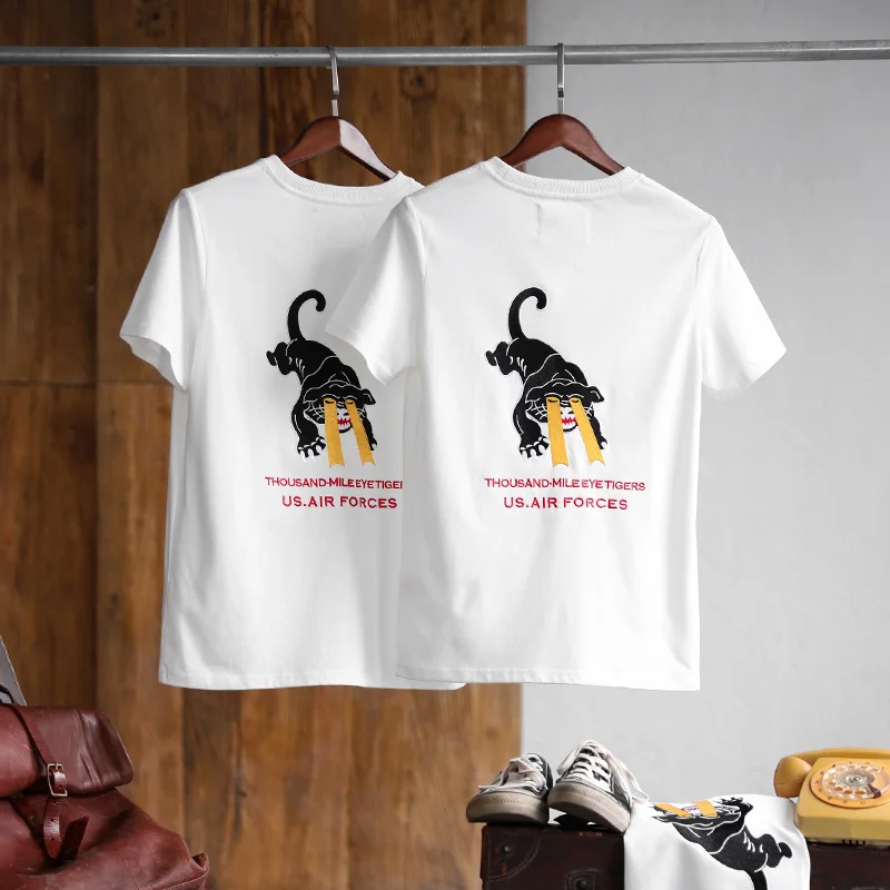 

Maden Men's Retro O-Neck t-Shirt Yokosuka Embroidery Short-Sleeved Summer Vintage Casual t-Shirt Male