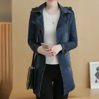 Sashes Jacket Women 2019 Slim Fit Long Jacket Women Jeans Double Breasted Vintage Basic Coat Casual Jackets For Women S0070
