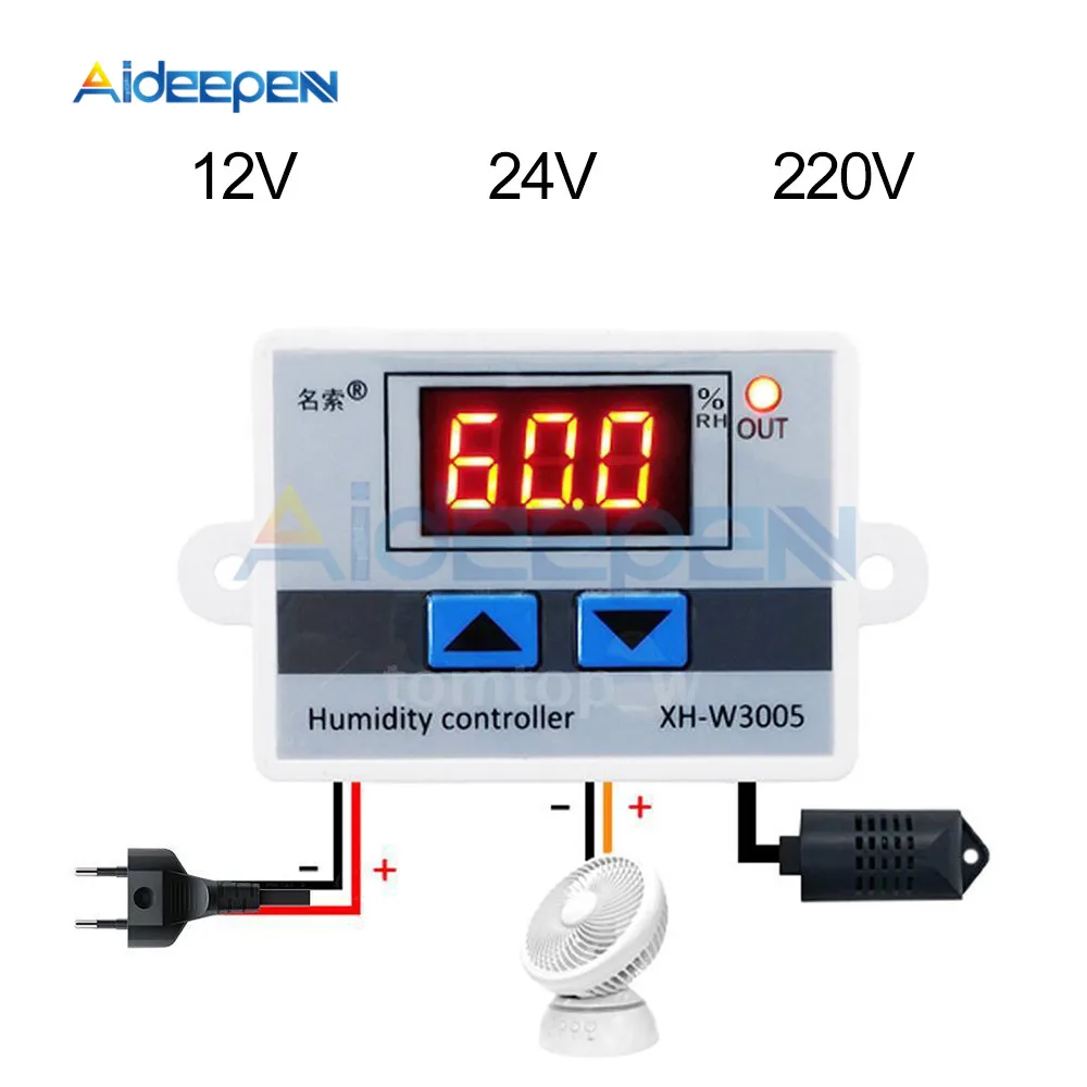 

W3005 220V 12V 24V 10A Digital Humidity Controller instrument Humidity control Switch hygrostat Hygrometer SHT20 Humidity sensor