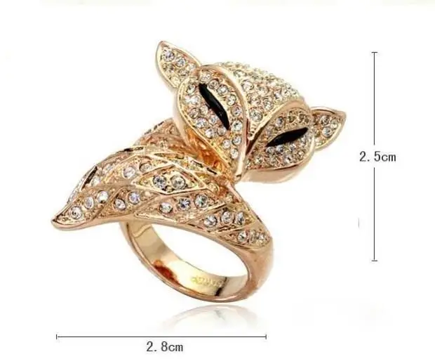 

New 2014 Free Shipping Charming Fox Ring,Crystal Wedding Ring For Women alloy finished with Czech rhinestone