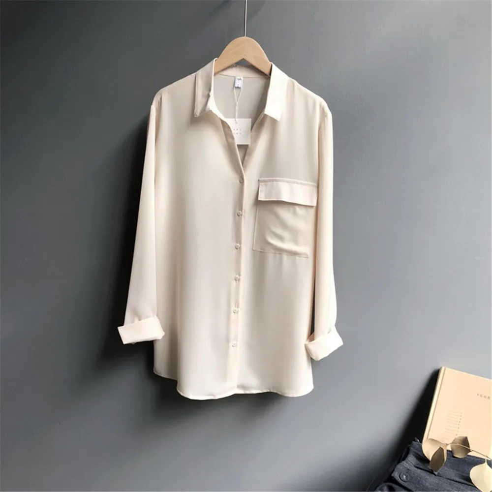 High Quality Office Lady Elegant Single Pocket Blouse 2018 Autumn Women Tops And Blouses Shirts Women's Long Sleeved Solid Shirt (8)