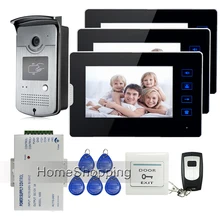 Apartamento 7 “Pantalla Táctil a Color Video de La Puerta de Intercomunicación Teléfono + 1 RFID Puerta de acceso de La Cámara + 3 Monitores + fuente de Alimentación Libre gratis