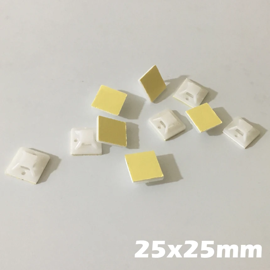 

100pcs 25x25mm 25*25 White Black Nylong Square Plastic Yellow Self Adhesive Wire Zip Fixed Holder Cable Tie Mount Base