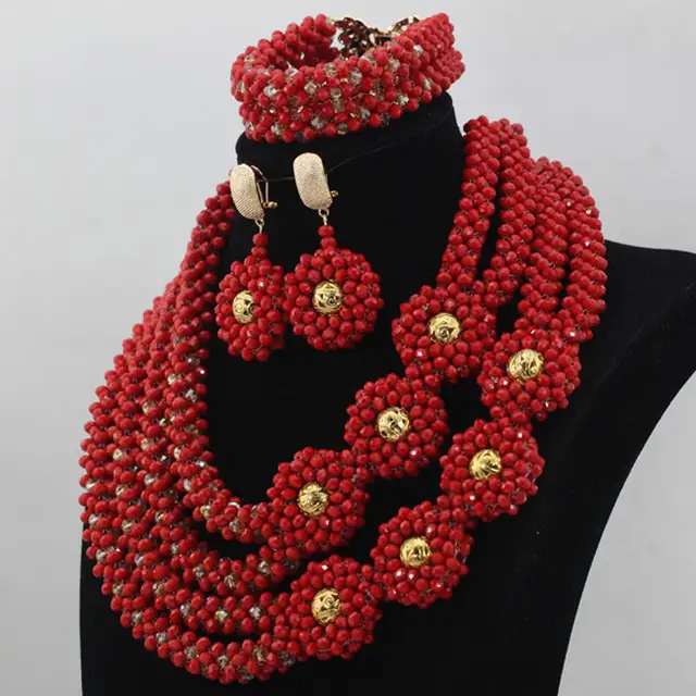 us 67 98 40 off terrific pepper red and gold bold statement chunky necklace set indian wedding african beads jewelry set free shipping wd390 in gold bold