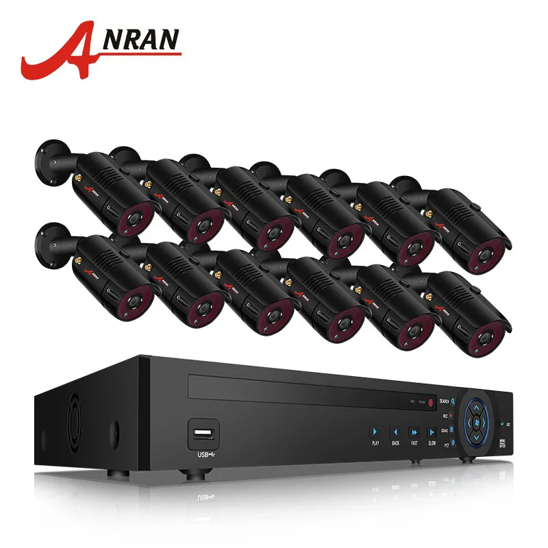 ANRAN система видеонаблюдения 16CH POE NVR система видеонаблюдения 16 шт. Всепогодная камера безопасности набор камеры видеонаблюдения система оповещения по электронной почте - Цвет: Черный