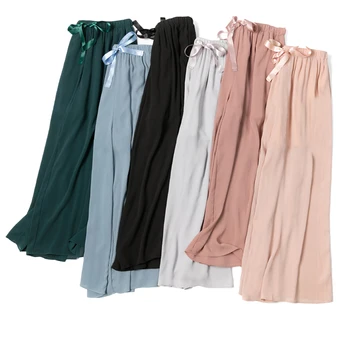 

Summer Women Loose Pants Fashion Chiffon Wide Leg Ankle-length Pants Female Sweet Solid Elastic Waist High Waist Bow Pants