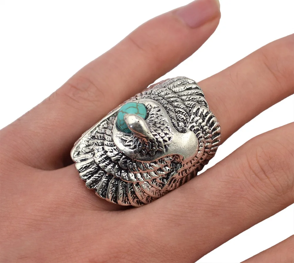 

Vintage Antique Metal Big Swallow Knuckle Finger Ring Adjustable Bohemian Green Stone Owl Rings for Wedding Women Men Jewelry