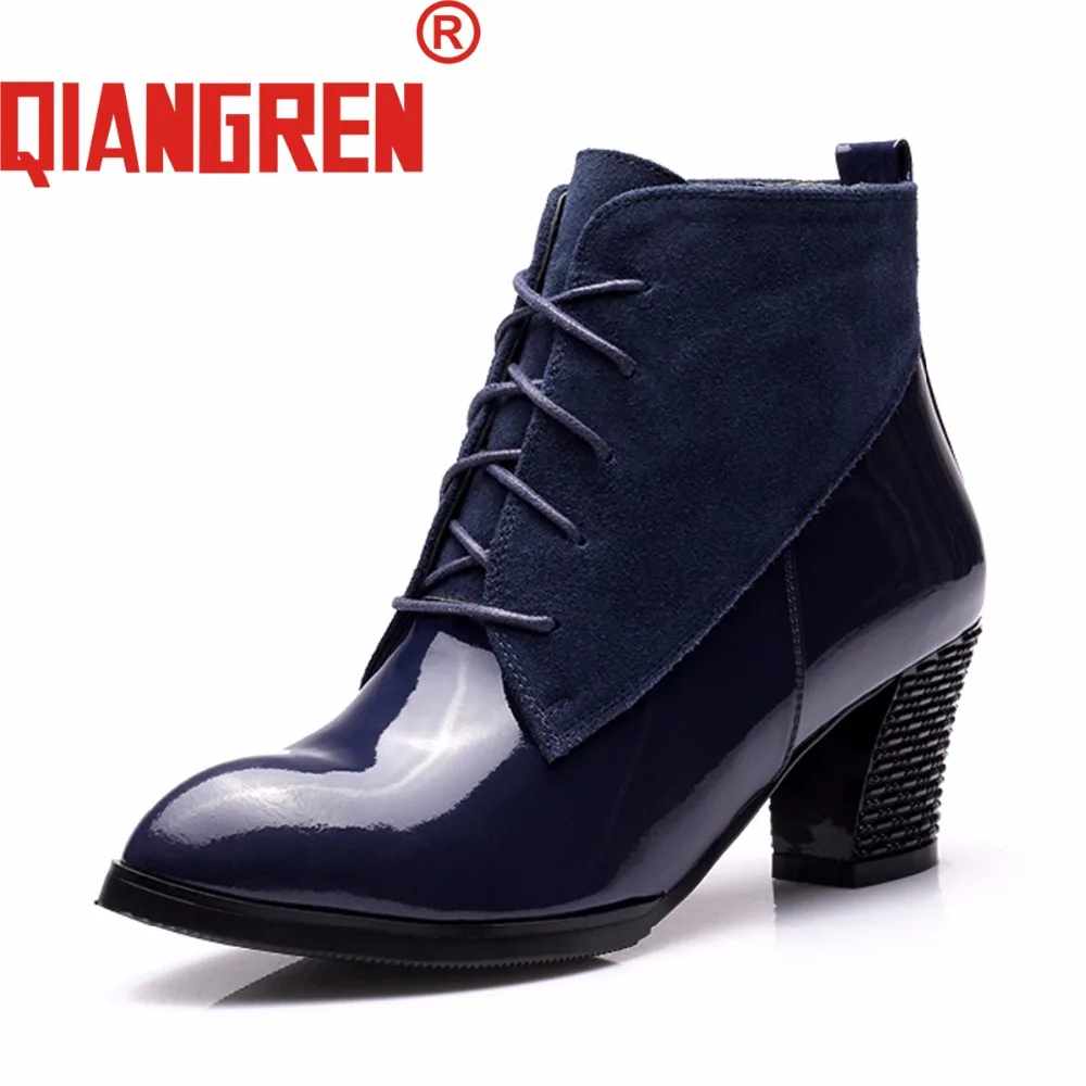 Partie En bleu Femme Automne Qiangren Femmes Bureau Neige direct Chaussures marron Bottes Véritable Robe Bleu De Noir Noir Cuir Hiver Militaire Usine xZRwqUZ
