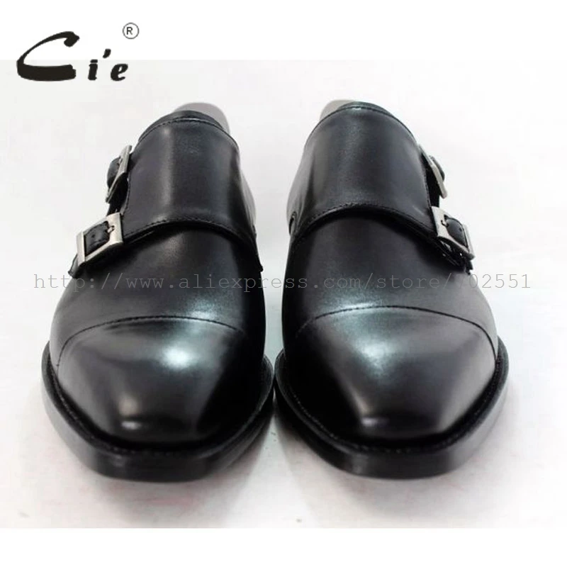Excellent cie square captoe medallion double monk straps handmade leather men shoe100% genuine calf leather outsole breathable black MS46 3