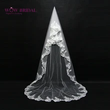 Wowbridal изящные невесты фата embroidere аппликация край двухслойной органзы длиной до пола свадебные аксессуары