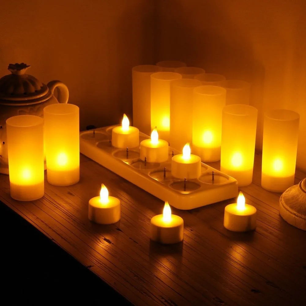 New Christmas Candle Lamps 12 LED Night Rechargeable Flameless Tea