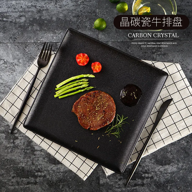 

Japanese Balck Ceramics Blakefast Plate Steak Plate Dessert Tray Cake Tray For Home Hotel Restaurant Party
