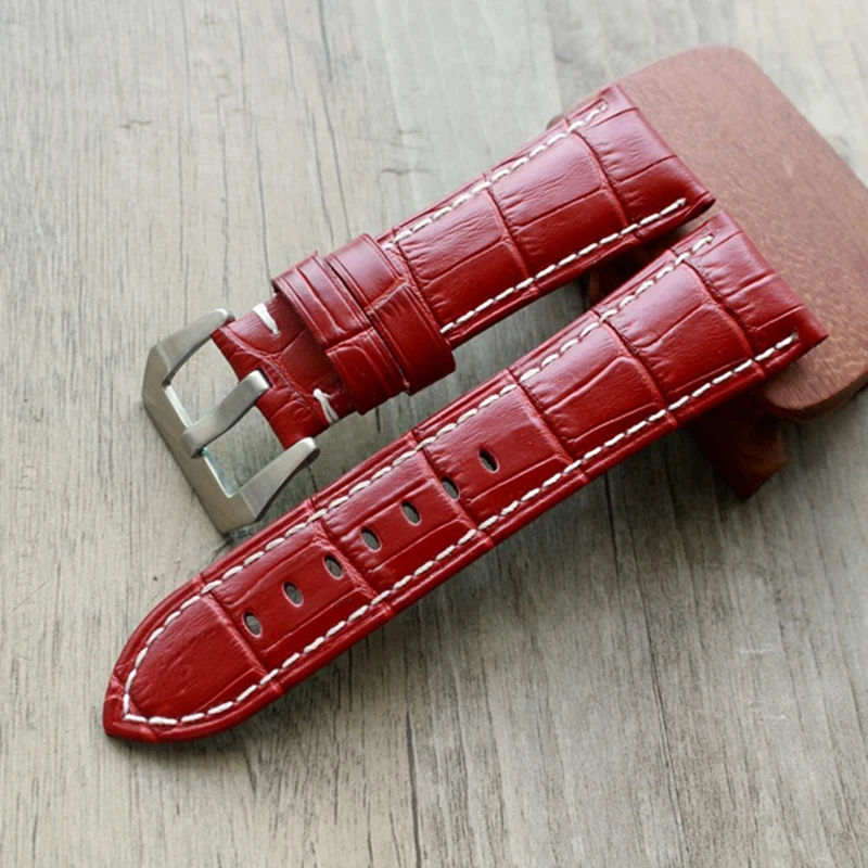 

MERJUST Watch accessories fashion red watchband 22mm 24mm 26mm Crocodile pattern leather watch strape for Panerai PAM bracelet