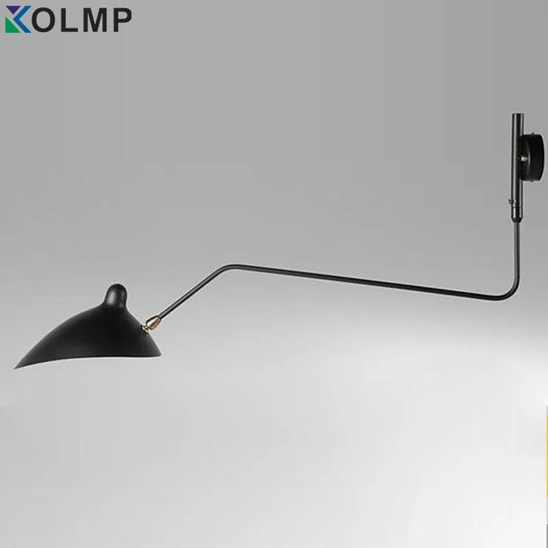 

Fashion creative modern wall lamp Serge Mouille 1 head 2 Arms rotating sconce wall lamp loft retro black/white iron shade