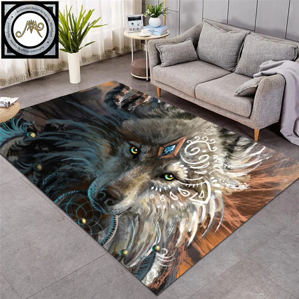 

Wolf Warrior by SunimaArt Large Carpet Wolf Area Rugs for Living Room Dreamcatcher Floor Mat Non-slip tapis 152x244cm Dropship