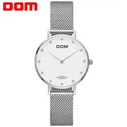 Часы Для женщин DOM Лидирующий бренд роскошные дамы Кварцевые наручные часы Повседневное кварц-часы кожа сетка ремень ультра-тонкий часы