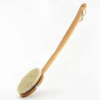 

New 48CM Beech Ultra-long Bent Handle Bristle Bath Brush Horse Bristle Bath Brush Removable Bracket Bent Handle Beech Bath Brush