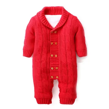 

0-18M Winter Baby Sweater Cotton Thick V-neck Solid Knitwear Rompers Children Outerwear ABS-1531
