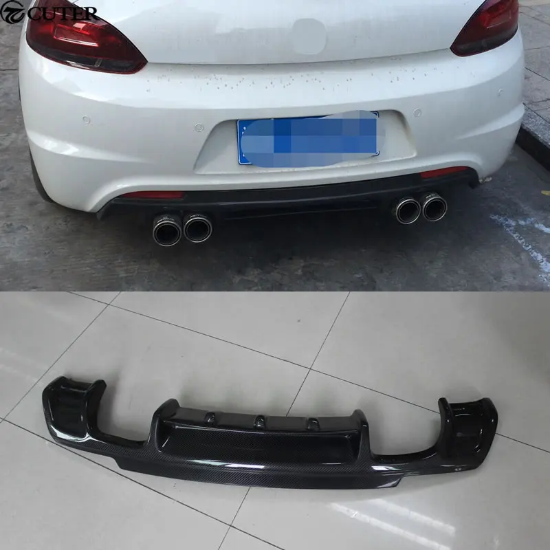 R LINE Carbon Fiber Car Rear Bumper Lip diffuser Quad Exhaust for VW