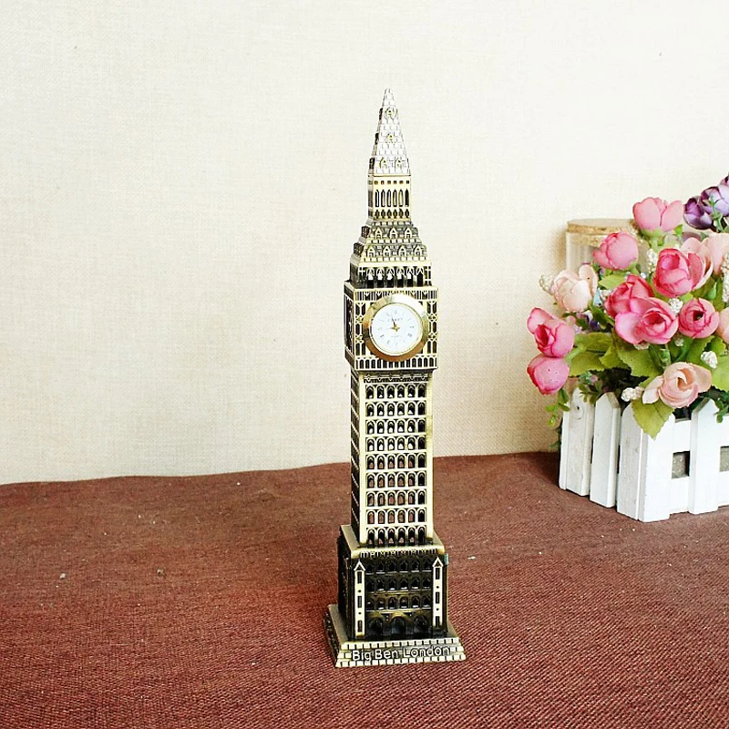1pc 23cm London Big Ben Statue Desk Clock BronzeColor Famous Building