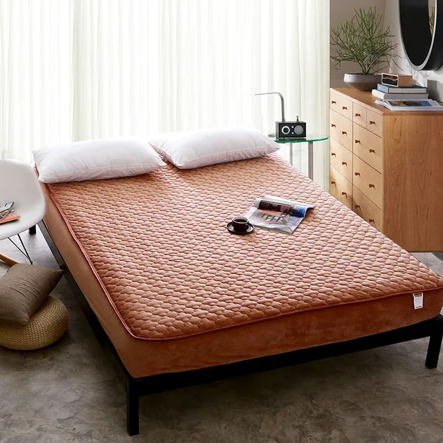 Solid Color Mattress Cover High quality Velvet Bed Protection Pad Fiber