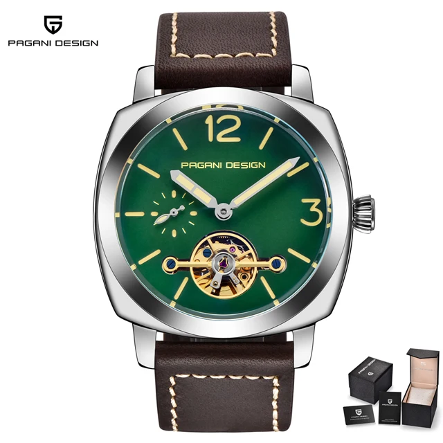 PAGANI дизайнерские модные бизнес часы люксовый бренд водонепроницаемые автоматические механические часы Новинка Relogio Masculino дропшиппинг - Цвет: brown silver green B