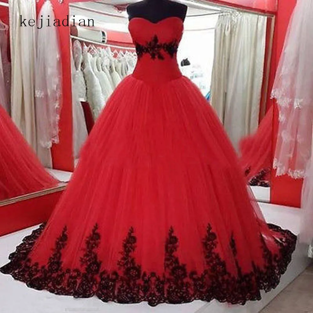 

Vestidos De Boda Plus Size Amazing red and black Wedding Dresses ball gown off shoulder Lace Wedding Gowns robe de mariage